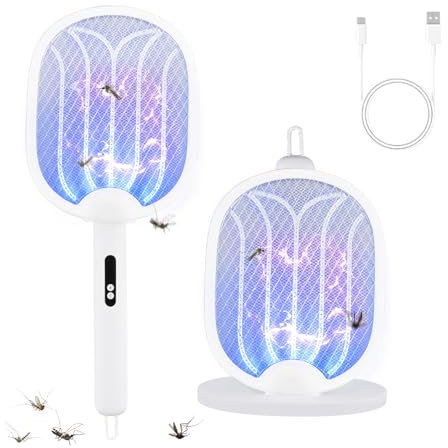 Hillylolly Racchetta Zanzare Elettrica Pieghevole, 2 In 1 Racchetta Zanzare Elettrica Usb c, Racchetta Zanzare Elettrica Potente per Casa, Giardino e Viaggi