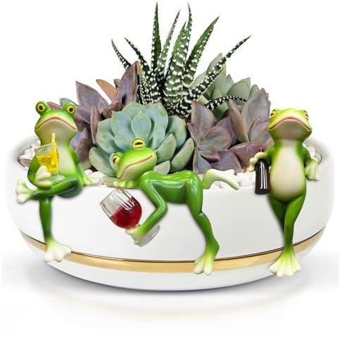 Spetsbst 3 figuras de rana, maceta, decoración de ranas, decoración para estanque, mini estanque, rana, jardín, decoración para macetas, para estanque de terraza, macetero