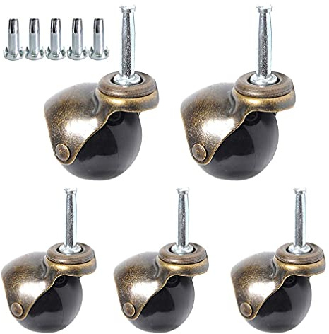 Set of 5 Ball Casters Wheels,2inch Furniture Casters,with 8mm x 38mm Mounting Wood Stem & Socket,Replacement for Sofa,Chair,Cabinet Antique Gold Ball Casters Hooded Caster