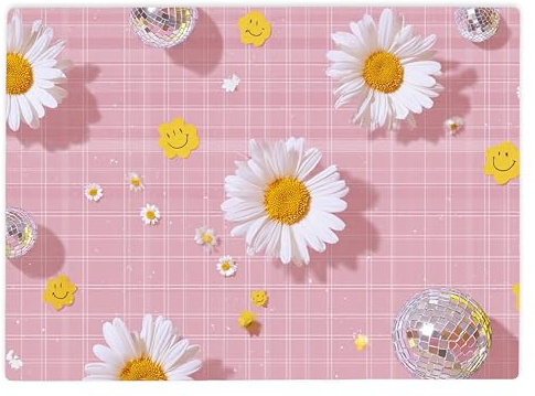 Shopagift Pink Gingham Daisy Flowers Glass Chopping Board Large Kitchen Worktop Saver 39cm x 28cm