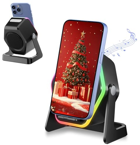 Hupoaf Wireless Induction Speaker, 5in1 Phone Speaker Amplifier with Stereo Sound, RGB Ambient Light, Gifts for Men Women, Adjustable Phone Stand for iPhone/Android/iPad,Home, Office, Outdoor, Party