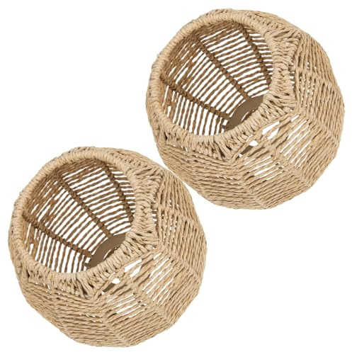 Yardenfun 2 Stück Lampenschirm aus Künstlichem Rattan Gewebte Deckenlampe und Lichtecht für Esszimmer und Schlafzimmer im Rustikalen Stil