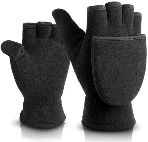 Pineeseatile fingerlösa handskar män, vinterhandskar män 1 par varma bekväma fingerlösa med flip-topp polyester svart vinter för utomhusbruk, cykling, skidåkning för semester, L, L
