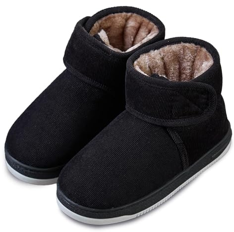 Vintersnöstövlar för kvinnor män varma pälsfodrade skor justerbara remmar slip-on tofflor bekväma halkfria utomhus inomhus sneakers för äldre, Kvinnor Svart B, 5.5 UK Wide