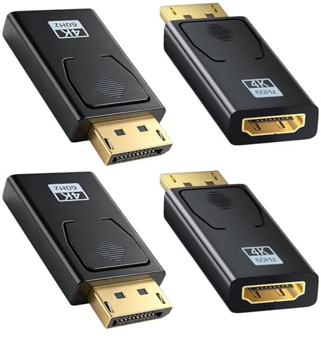Ticenpe 4K displayport till HDMI-adapter, 4 stycken, enkelriktad DP till HDMI 4K@60Hz/2K@60Hz/1080P@120 Hz, adapter displayport till hdmi kompatibel med Dell, HDTV, Projector, bildskärm, AMD, GPU