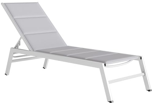 Outsunny Sonnenliege Atmungsaktive Breite Gartenliege mit 6-Fach Verstellbar Rückenlehne Aluminiumrahmen, gepolsterter Liegestuhl bis 120 kg Relaxliege Gartenmöbel für Garten Terrasse Pool Hellgrau