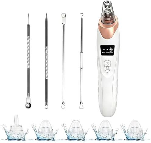 LuminaVerde Épurateur de Pores Extracteur de Comédons pour le Visage, Puissante Aspiration Affichage LCD, 5 Têtes d'Aspiration, Nettoyage Profond Zone T Nez, Design Blanc Or