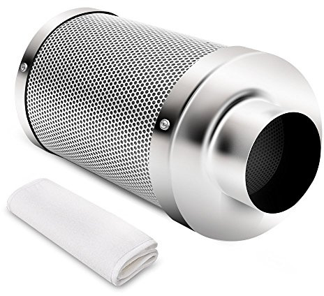 iPower 4 Zoll Luftkohlefilter Zimmerpflanzen wachsen Zelt Geruchsbekämpfungswäscher mit Australien aktiviertem C für Inline-Lüfter, Reversibler Flansch, Vorfilter enthalten, 4 „, Silber