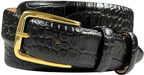 'Andrew/Armando - Dress Belt Solid Brass Buckle (Gold & Silver) Italian Calfskin Genuine Leather Belt 1-1/8''(30mm) Wide'