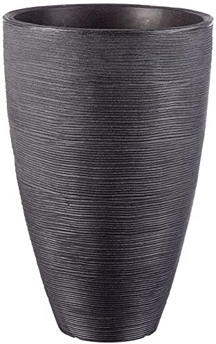 Dehner Pflanzvase Vino | Übertopf, Pflanzgefäß | für Topfpflanzen | modern, rund, formstabil, robust | Riffelstruktur | Indoor, Outdoor | Kunststoff | anthrazit | Ø 40 cm, Höhe 60 cm
