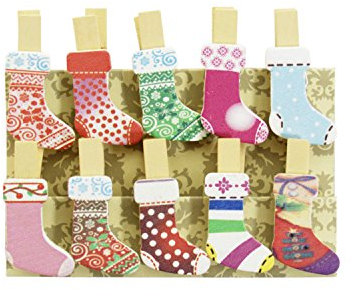 Oblique-Unique® Kleine Mini Holz Wäscheklammern Holzklammern Deko Klammern mit Motiv (Nikolaus Strümpfe)