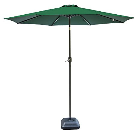 Green Bay 3M Round Garden Parasol Umbrella Patio Outdoor Sun Shade Aluminium Crank Tilt Green + Parasol Base