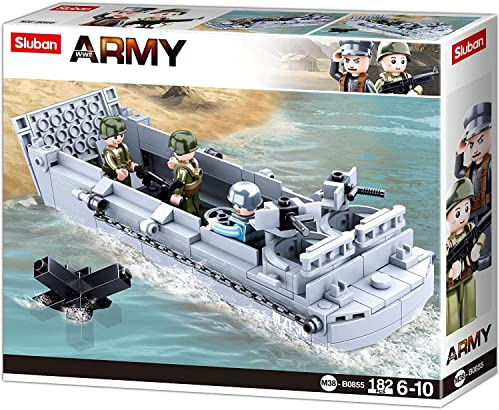 WWII - Landungsboot (182 Teile) [M38-B0855], Spielset, Klemmbausteine, Soldaten, mit Spielfigur, Army WWII, bunt, Sluban Klemmbausteine SL95715
