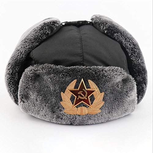 Russen Mütze Herren Militär Russland Abzeichen Pilot Bomber Hut Ushanka Warm Halten Wasserdicht Winddicht Outdoor Ohrenklappe Männer Schneekappen-C