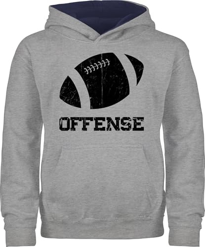 Shirtracer Pullover Kinder Hoodie Jungen Mädchen - Sport Kleidung - Offense Football - Vintage - 152 (12/13 Jahre) - Grau meliert/Navy Blau - Outfits 25. Geburtstag Pulli Kids Junge