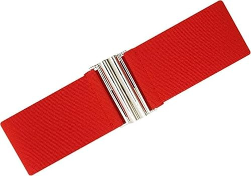 Ro Rox Damen Breiter Elastischer Taillengürtel im Retro Vintage Stil – Stretchgürtel für Kleider, 50er Jahre – Moderne Schnalle, Mehrere Farben - Rot (M)