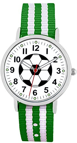 Pacific Time Kinderuhr Fußball Jungen Armbanduhr Sportuhr | Fußball-Zifferblatt, Leuchtzeiger + 12 Leuchtpunkte, 5 ATM wasserdicht, 1 austauschbares Stoffarmband