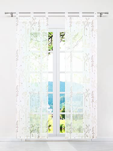 ESLIR 2er Set Flächenvorhänge Schiebegardinen Voile Gardinen mit Schlaufen Schiebevorhang Transparent Vorhang Laternenblume Muster Sand BxH 57x175cm 2 Stück