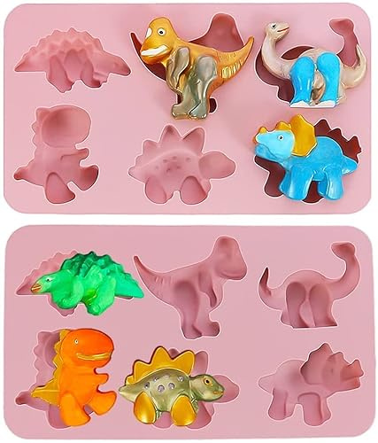 3D Dinosaurier form Kuchenform, 2PCS Silikon Dinosaurier-Form Kuchen Schimmel Pfannen, Silikonformen für Dinosaurier Backform für Schokolade/Süßigkeit/Gelee/Eiswürfel/Kleine Seife für Geburtstag