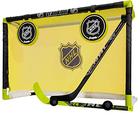Franklin Sports Mini Hockey Goal Set - Indoor Knee Goal + (2) Shinny Hockey Sticks - (2) Mini Foam Balls + Pop Out Shooting Targets - All Star