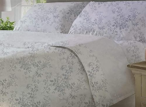 Cabbages & Roses of London Home Percale Collection Floral 4 Piece Sheet Set 100% Cotton Percale Crisp & Cool, Lightweight & Moisture-Wicking Light Bedding & Oeko-Tex Certified (Alderney, King), White