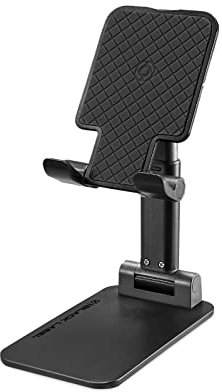 Celly, Supporto da Scrivania per Smartphone e Tablet Linea Black Label, Design Compatto e Richiudibile, Supporto Regolabile, Texture Anti-scivolo e Base con Auto-bilanciamento, Nero