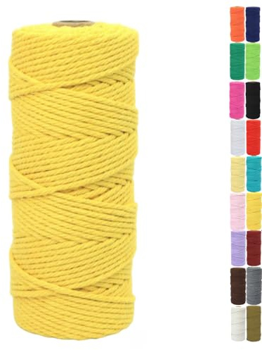 Binwat Natural Macrame Cotton Cord Twine String Colored Cotton Rope Yarn for DIY Crafts Knitting Plant Hangers Christmas Wedding Decor (Yellow, 2mmx200m)