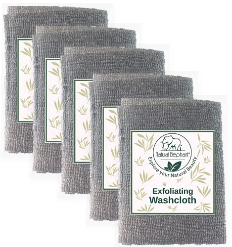 Natural Elephant Exfoliating Washcloth Charcoal Grey Japanese Shower Scrubber for Body (5 Pack (5 Washcloths))