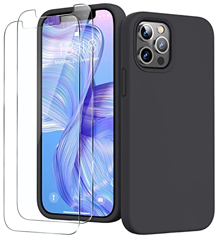 GOODVISH für iPhone 12 Hülle für iPhone 12 Pro Hülle Silikon, Schwarz | mit 2 Stück Schutzfolie, Rundumschutz Handyhülle mit Weichem Mikrofaser Innenfutter Stoßfestes Schutzhülle für 12 6.1