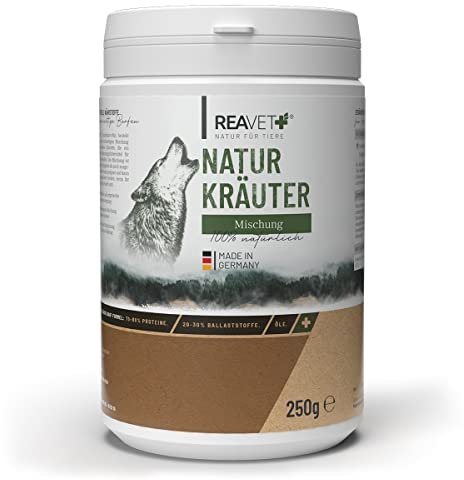 ReaVET Naturkräuter Mischung 250g – Barf Zusatz Hund, Naturprodukt – Kräutermischung Barf Hundefutter, Kräuter für Hunde, Ohne künstliche Zusätze, Barfen für Hunde