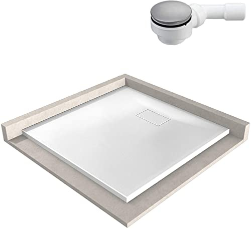 Bernstein Duschtasse 80x120 cm Weiß matt mit Ablaufgarnitur, GT-Serie aus SMC, Flache Duschwanne 2,6 cm, Steinoptik
