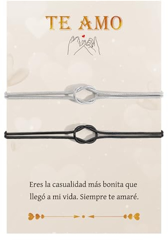 CheersLife 2 Piezas Pulseras para Parejas, Regalos Originales para Parejas, Regalo Pareja Regalos Aniversario San Valentín Cumpleaños Para Novio Novia Mujer Hombre Marido Esposa - Negro y Plata