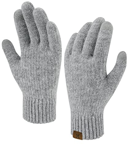 Bequemer Laden Womens Winter Warm Touchscreen Gloves Thermal Knit Cold Weather Gloves for Women Gifts, Light Grey, One Size