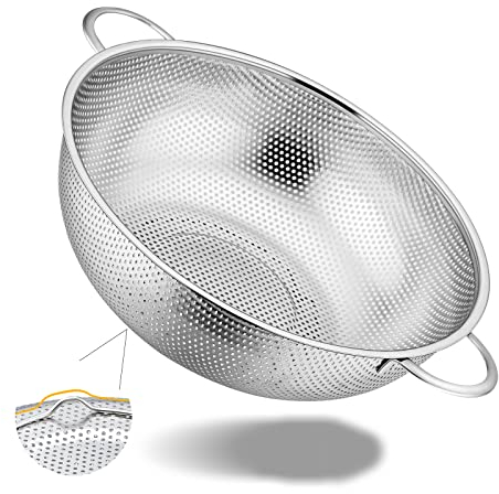 Homikit Sieb, Edelstahl Küchensieb Nudelsieb mit Griffen, Mikroperforiertes Ø 28cm Abtropfsieb für Abtropfen/Spülen/Abseihen/Waschen, Rostfrei, Gesund & Spülmaschinenfest