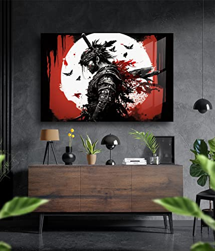 Manschin-Laserdesign Premium Wandbild aus Acrylglas - KEIN LEINWANDBILD - Samurai japanisch modern Abstrakt Weiß Gold Wandbilder Wanddekoration Design (Acrylglas, 60 x 40 cm)