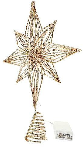 FONDOTIN Weihnachtsbaumspitze Stern Baumkronen Dekor Aus Metall 20cm Beleuchtet Für Weihnachtsfeier Christbaumschmuck Wiederverwendbar