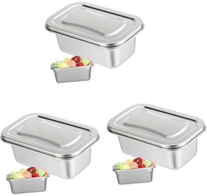 Angoily 3 Stück Eiscreme-Behälter aus Edelstahl – stapelbare Gefrierbehälter für die Aufbewahrung von Lebensmitteln, wiederverwendbar – hausgemachte Eiscreme-Aufbewahrungsbehälter für Kühlschrank