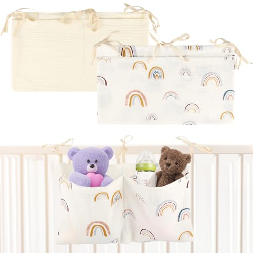 RVLZKCPG 2 Stück Babybett Organizer Hängend 2-in-1 Baby Kinderzimmer Organizer Babybett Aufbewahrungstasche Windeln Babybetttasche Verstellbarer Kinderzimmer Hängender Bett Organizer zum Aufhängen