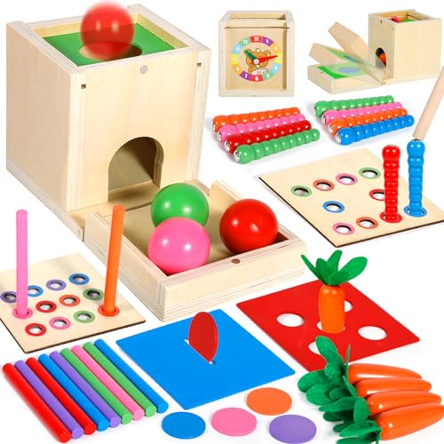 Jeux Montessori Educatifs Motricité Bébé en Bois Garçons et Filles, Jouets 1 2 3 Ans, Jeux Montessori Object Boîte Permanente, Noël Cadeaux Enfants d'anniversaire