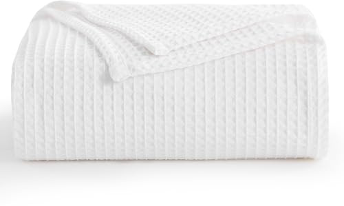Aisbo Dünne Sommerdecke Weiß - Waffelpique Leichte Decke 150x200 cm XL als Sofadecke Couchdecke, Weich Kuschelige Wohndecke für Wohnzimmer, Sofa Couch Flauschig Decke Überwurf