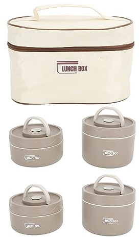 Greensen Fiambrera Aislada de Acero Inoxidable con Bolsa Aislada, Fiambrera Apilable a Prueba de Fugas de 2/3/4 Niveles, Fiambrera Bento Aislada para Trabajo y Picnic (4 cajas)