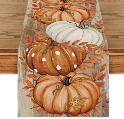 Artoid Mode Consiglio Foglie Zucche Autunno Runner da Tavolo, Decorazione Stagionale per la Tavola della Cucina Feste Indoor 40x140 cm