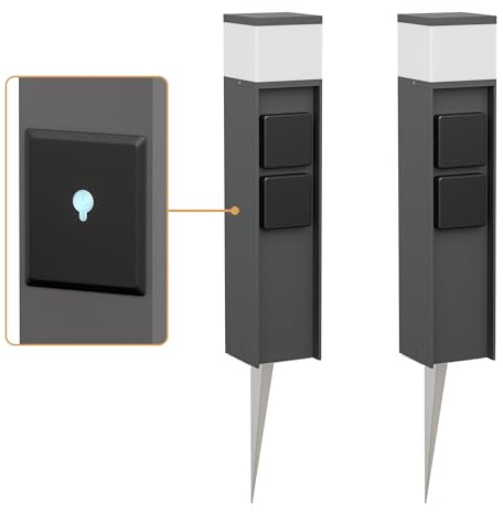 ledscom.de 2x Pollerleuchte PODEL mit Erdspieß für außen, Smart Home, 39cm, anthrazit, 2 Steckdosen, inkl. G9 Leuchtmittel, 501lm, warmweiß