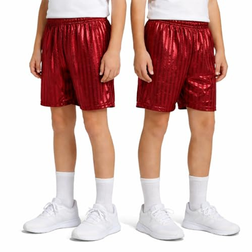 KHIM barn skugga rand skola PE shorts pojkar flickor sommar gym sport fotbollsspel cykelshorts, Rödbrun 2-pack, 3-4 Years