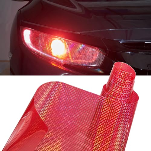XhuangTech Auto Licht Tönung, Waben Autolicht Tönungsfolie mit Holografischem Regenbogeneffekt, Autolicht Aufkleber Farbwechsel Folie Selbstklebend für Scheinwerfer Rücklicht (Rot, 30 * 200 cm)
