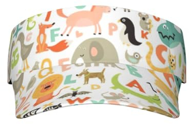 Zoo verstellbarer Sporthut mit breiter Krempe, Alphabet, Tiermotiv, Hut für Damen und Herren, für Sport, Golf, Tennis, Schwarz, Schwarz, Einheitsgr��e