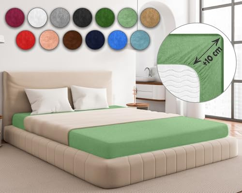 Sesto Senso Spannbettlaken 140x200cm Grün für Topper Frottee mit Gummizug 100% Baumwolle