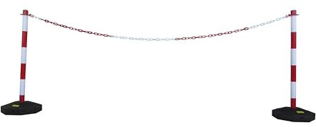GC2-CH3 Paire de poteaux en plastique avec chaîne en plastique de 3 m Rouge Blanc 3 m