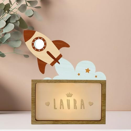 WONDEE Personalisierte Geschenke Baby, Nachtlicht Baby Rakete, Geschenke zur Geburt, Taufgeschenke für Mädchen und Jungen Personalisierte - Nachttischlampe kinder, baby geschenk personalisiert
