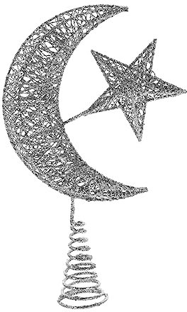 KOMBIUDA Weihnachtsbaumspitze Aus Stern-mond Design Elegante Christbaumdeko Für Drinnen Silberfarbener Baumtopper Für Festliche Feiertage Und Winterdekoration